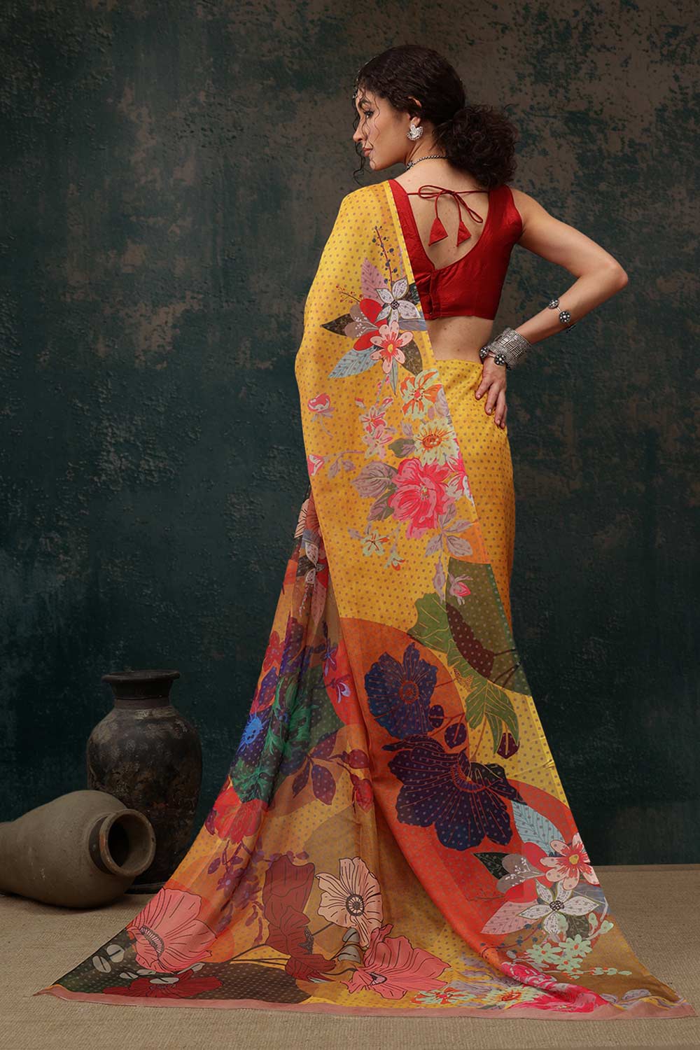 Mustard Polyester Printed Saree