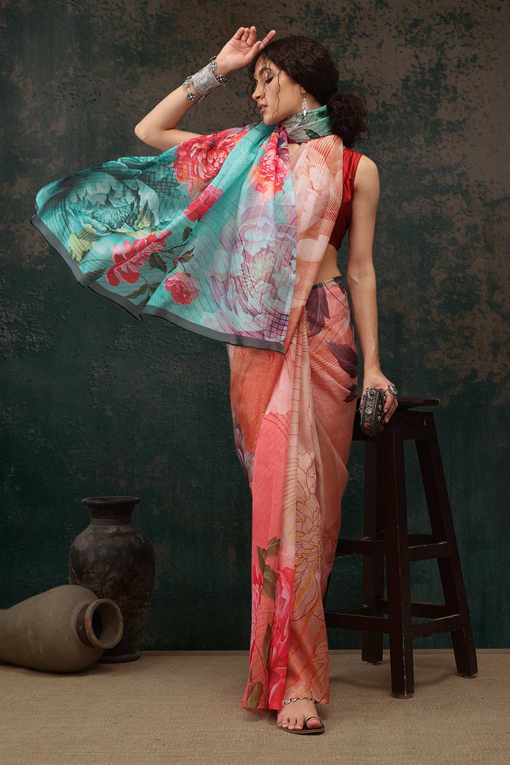 Multicolor Polyester Printed Saree