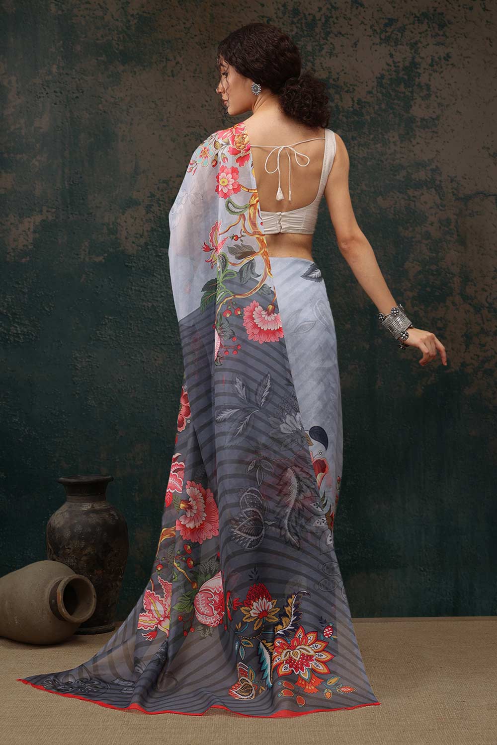 Sky Blue Polyester Printed Saree