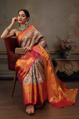 Multicolor Pure Silk Woven Design Banarasi Saree