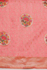 Pink Cotton Woven Thread Meenakari Saree