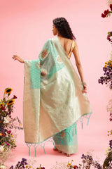 Teal Cotton Woven Thread Meenakari Saree