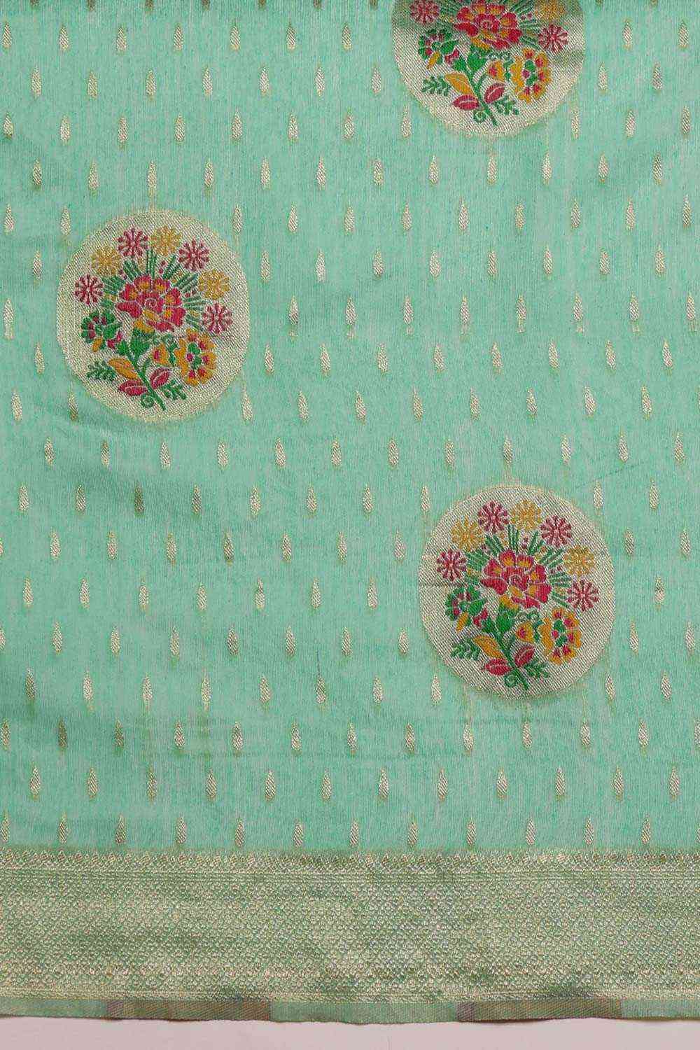 Teal Cotton Woven Thread Meenakari Saree