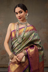 Bottle Green Pure Silk Woven Design Banarasi Saree