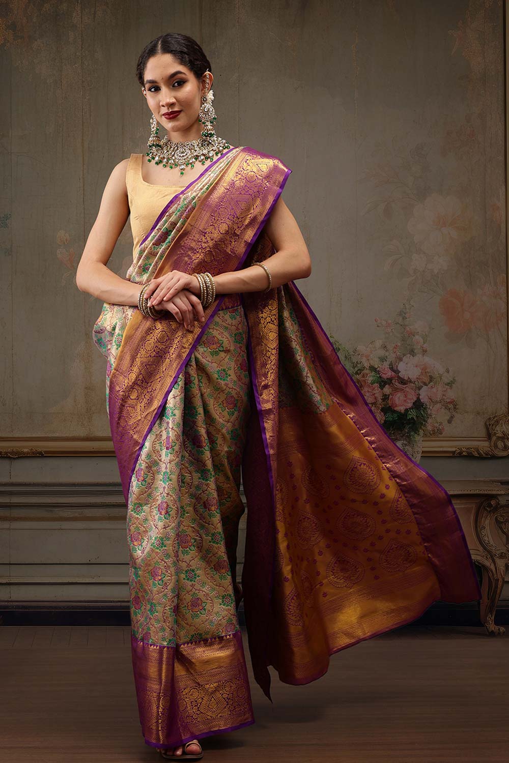 Grey Pure Silk Woven Design Banarasi Saree