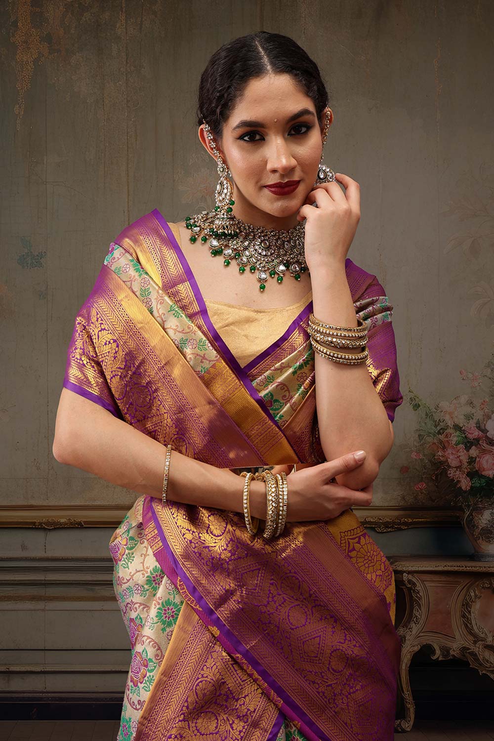 Grey Pure Silk Woven Design Banarasi Saree