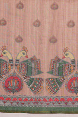 Peach Cotton Blend Printed Madhubani Saree