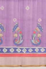 Purple Cotton Blend Printed Madhubani Saree