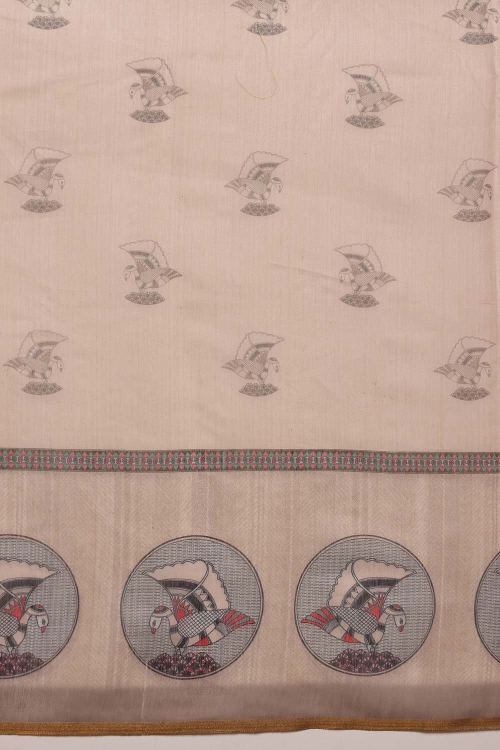 Beige Cotton Blend Printed Madhubani Saree