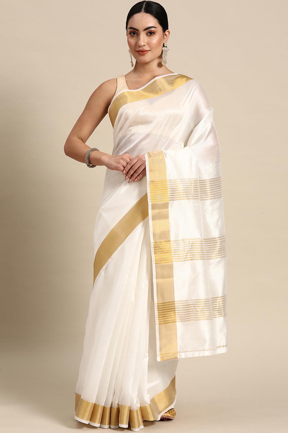 Cotton Solid Kasavu Saree