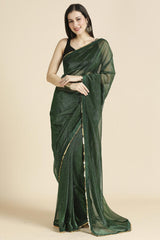 Green Fancy Fabric Sequins Work Party Wear Designer Saree