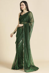 Green Fancy Fabric Sequins Work Party Wear Designer Saree