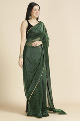 Green Fancy Fabric Sequins Work Party Wear Designer Saree