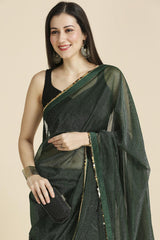 Green Fancy Fabric Sequins Work Party Wear Designer Saree