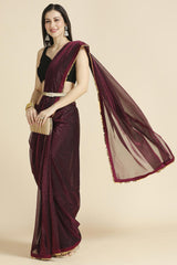 Wine Fancy Fabric Sequins Work Party Wear Designer Saree