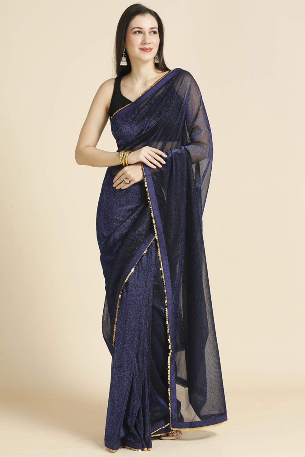 Royal Blue Fancy Fabric Sequins Work Party Wear Designer Saree