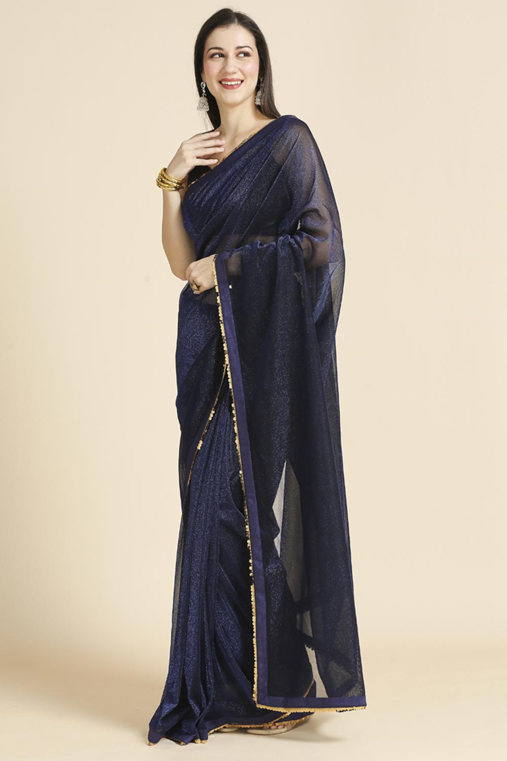 Royal Blue Fancy Fabric Sequins Work Party Wear Designer Saree