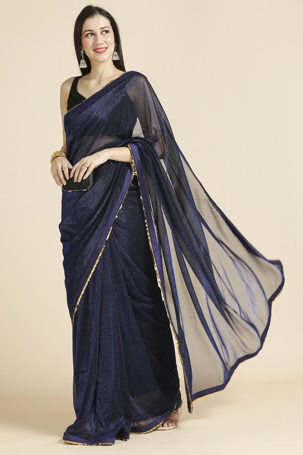 Royal Blue Fancy Fabric Sequins Work Party Wear Designer Saree