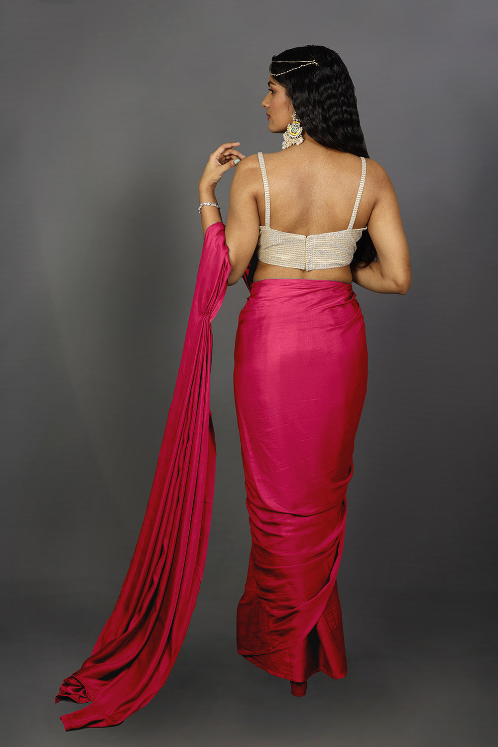 Shana Ombre Pink And Red Satin Ready To Wear Saree