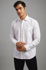 Men's White Cotton Solid Shirt