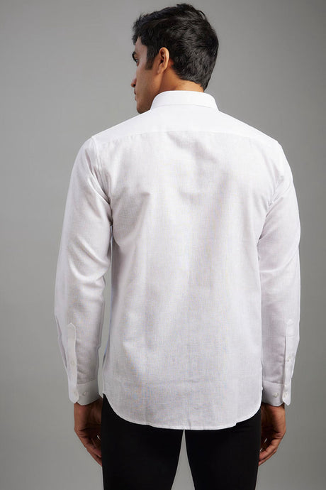 Men's White Cotton Solid Shirt