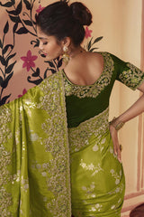 Lime Viscose Resham Embroidery Party Wear Designer Saree