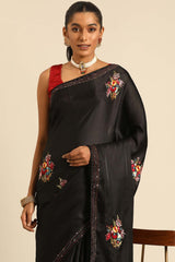 Black Silk Blend Woven Saree