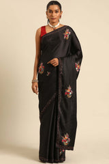 Black Silk Blend Woven Saree