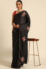 Black Silk Blend Woven Saree