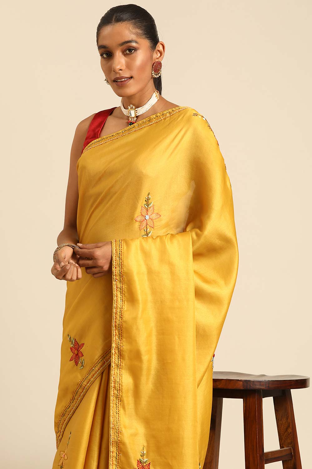 Yellow Silk Blend Woven Saree