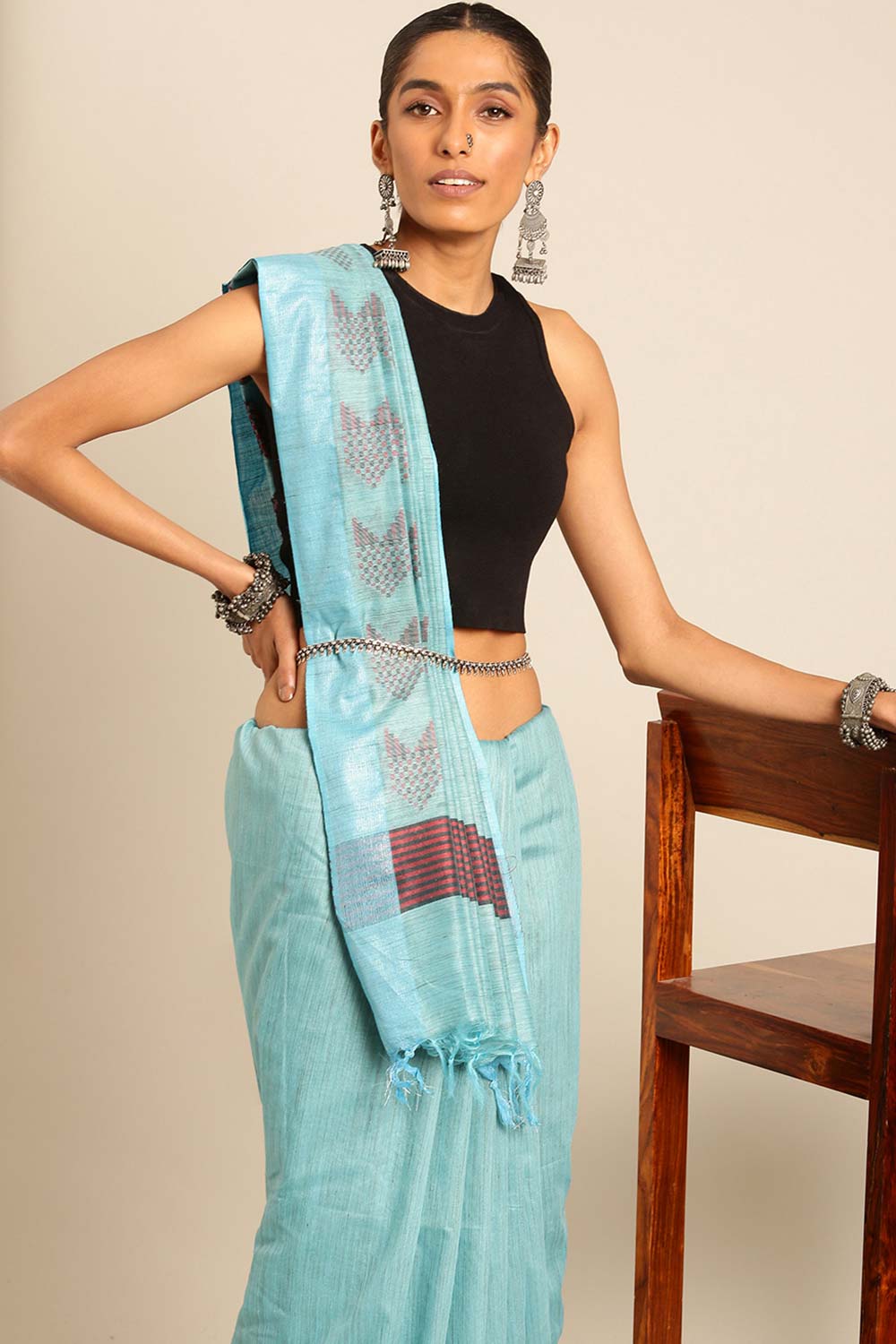 Blue Silk Blend Woven Saree