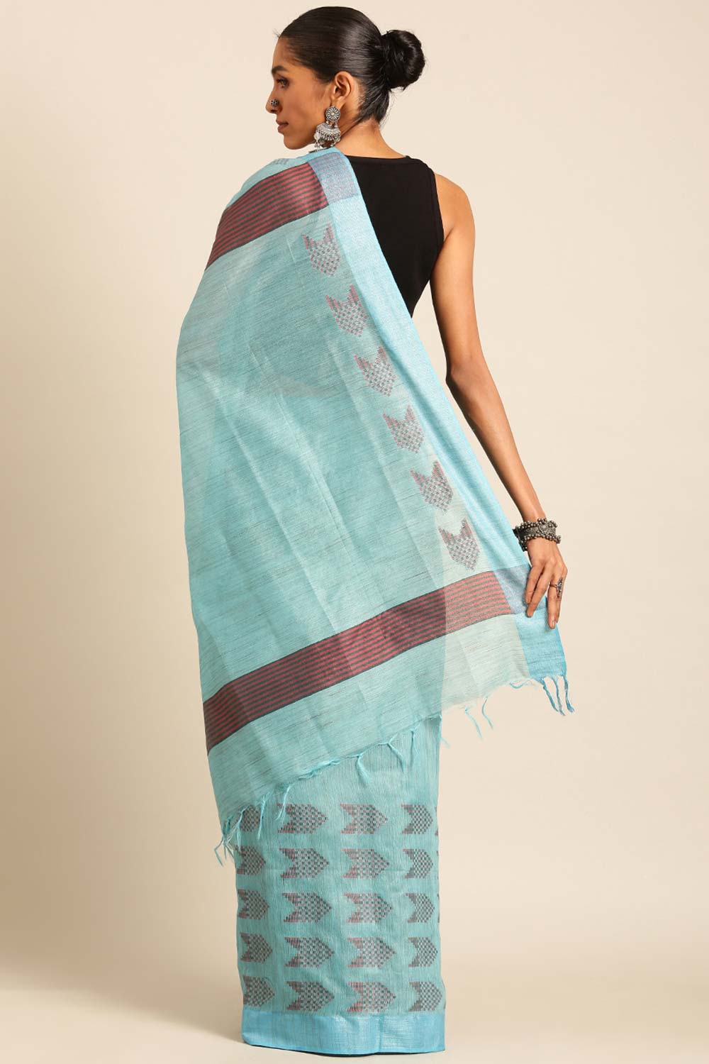 Blue Silk Blend Woven Saree