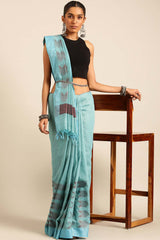 Blue Silk Blend Woven Saree