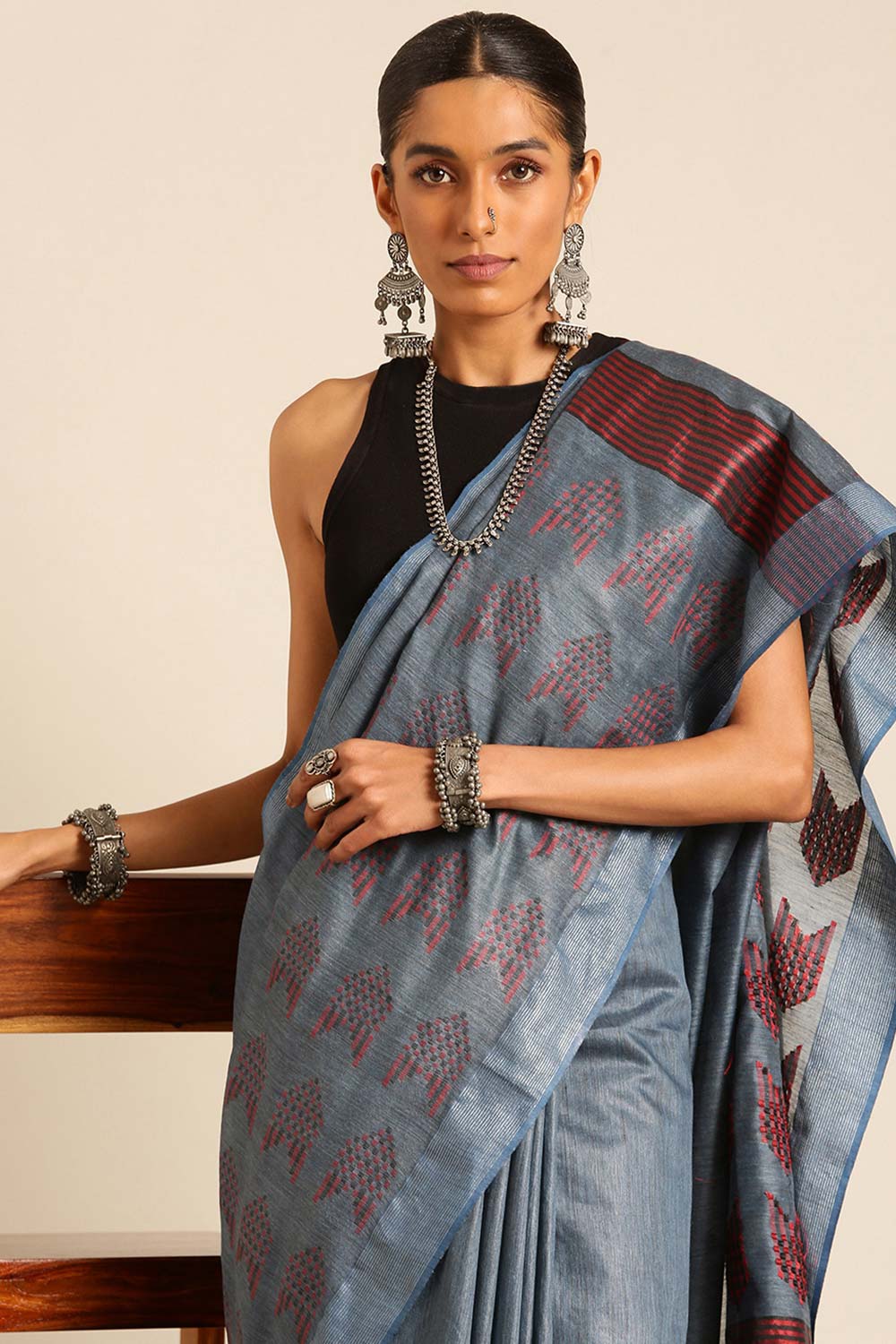 Blue Silk Blend Woven Saree