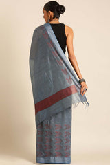 Blue Silk Blend Woven Saree