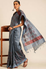 Blue Silk Blend Woven Saree