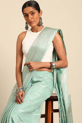 Blue Silk Blend Woven Saree