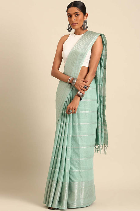 Blue Silk Blend Woven Saree