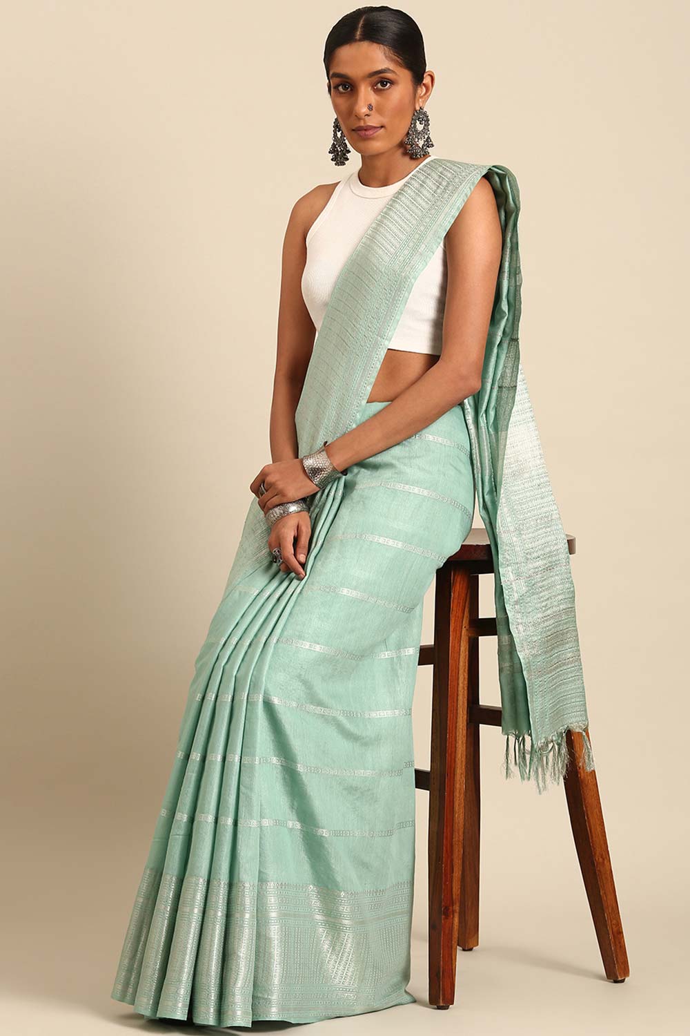 Blue Silk Blend Woven Saree