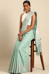 Blue Silk Blend Woven Saree