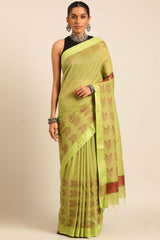 Green Silk Blend Woven Saree