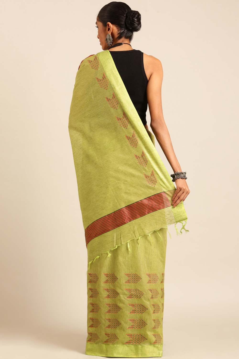 Green Silk Blend Woven Saree