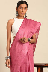 Peach Silk Blend Woven Saree