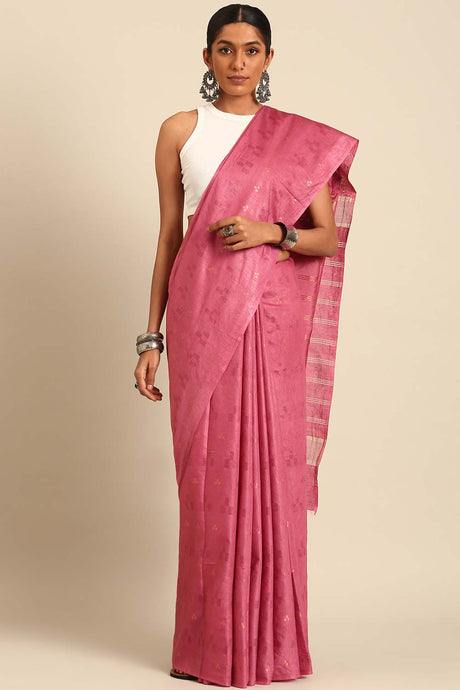 Peach Silk Blend Woven Saree