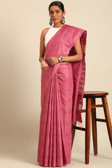 Peach Silk Blend Woven Saree