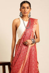 Maroon Silk Blend Woven Saree