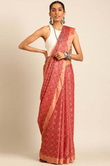 Maroon Silk Blend Woven Saree