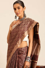 Brown Silk Blend Woven Saree