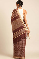 Brown Silk Blend Woven Saree