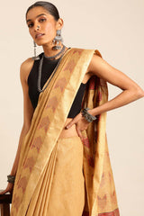 Brown Silk Blend Woven Saree